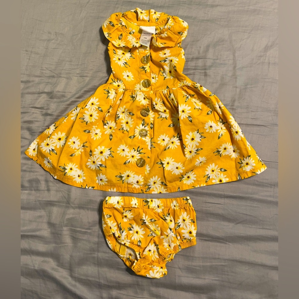 LITTLE LASS AUTUMN YELLOW SLEEVELESS DRESS WITH DIAPER COVER/BOTTOMS